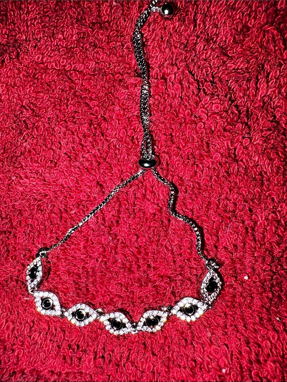 NWOT Silver & Black Evil Eye Adjustable Bracelet